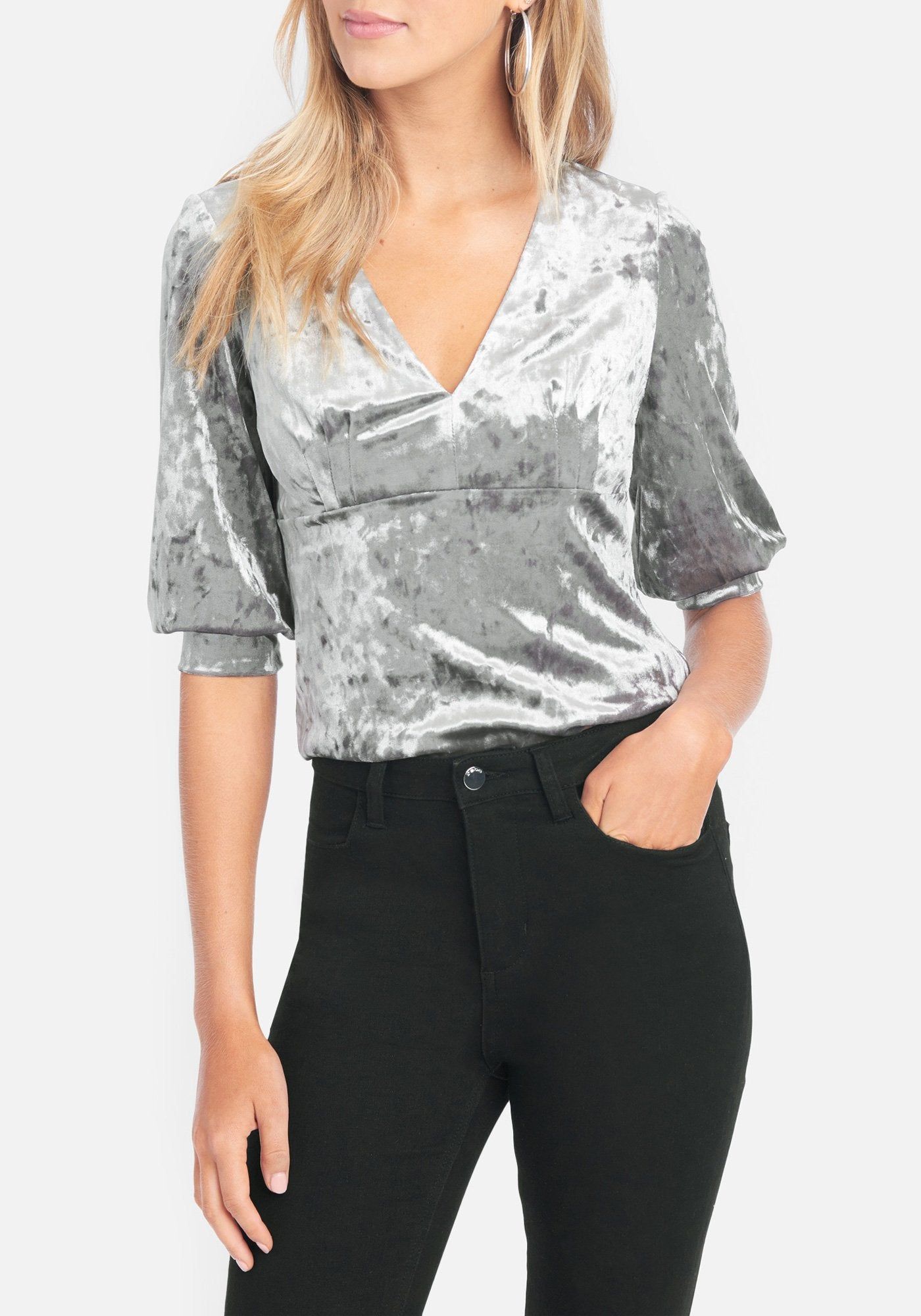 Crushed Velvet Plunge Top sold by Bebe