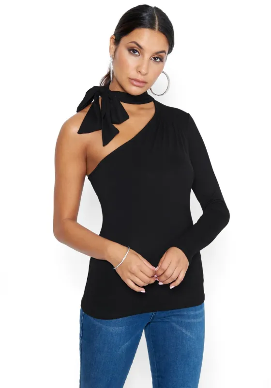 Tie Neck One Sleeve Top sold by Bebe