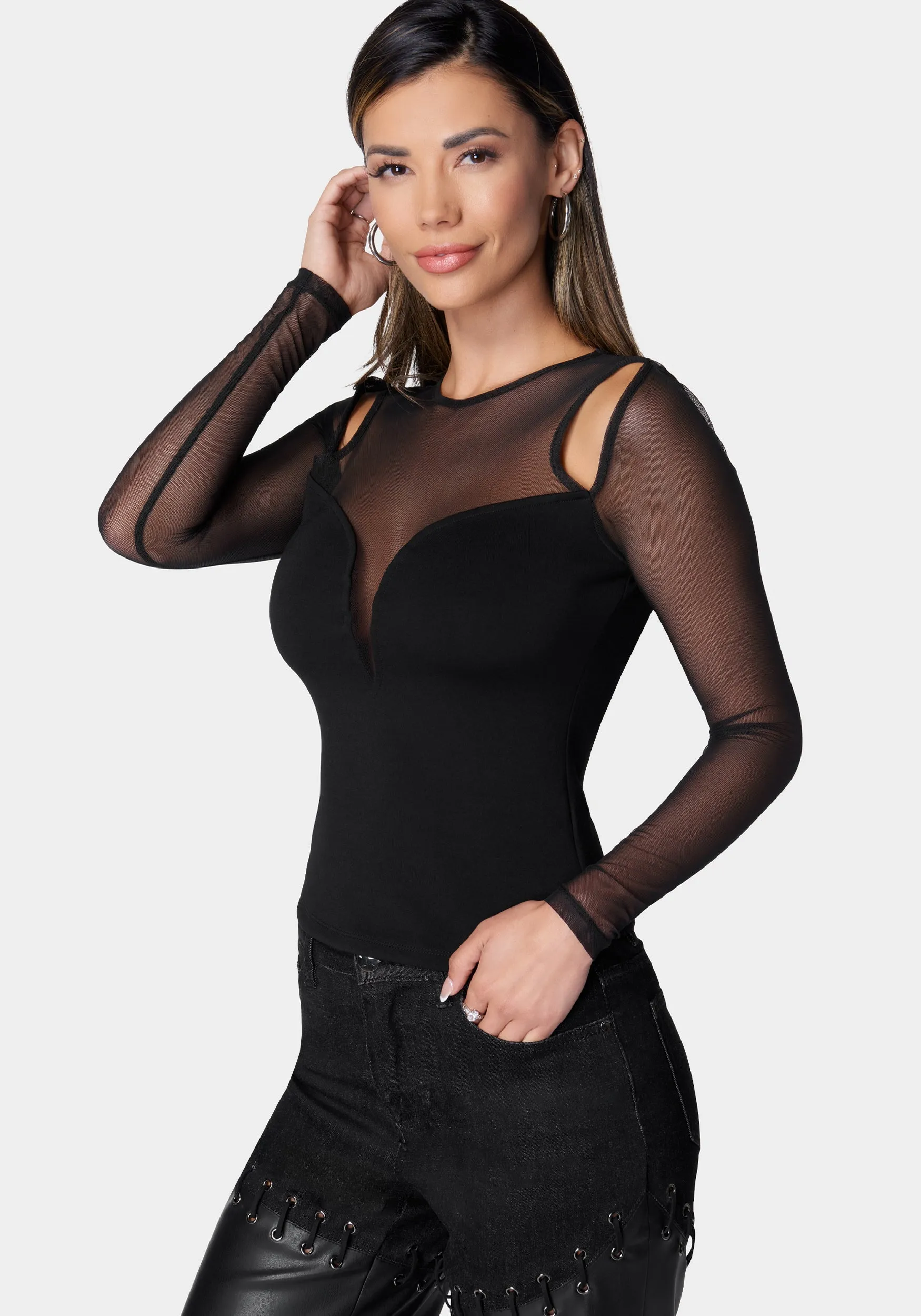 Mesh Illusion Knit Top sold by Bebe product image thumbnail 4