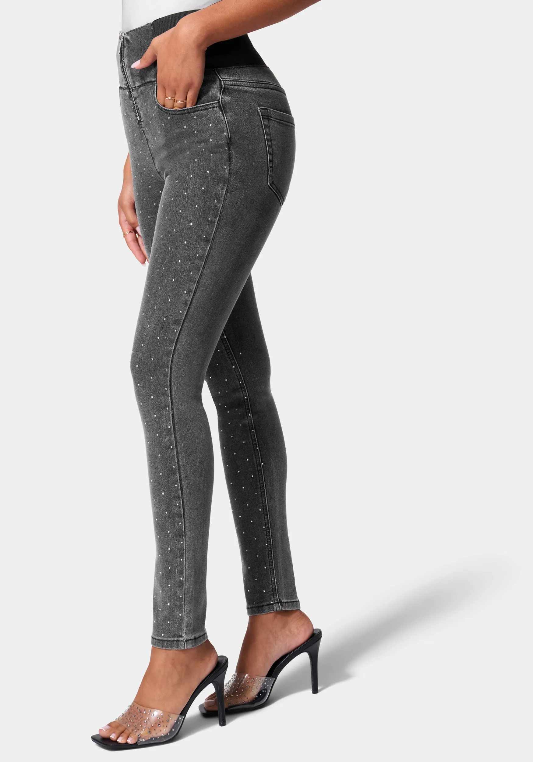 Embellished Elastic Waist Skinny Jean sold by Bebe