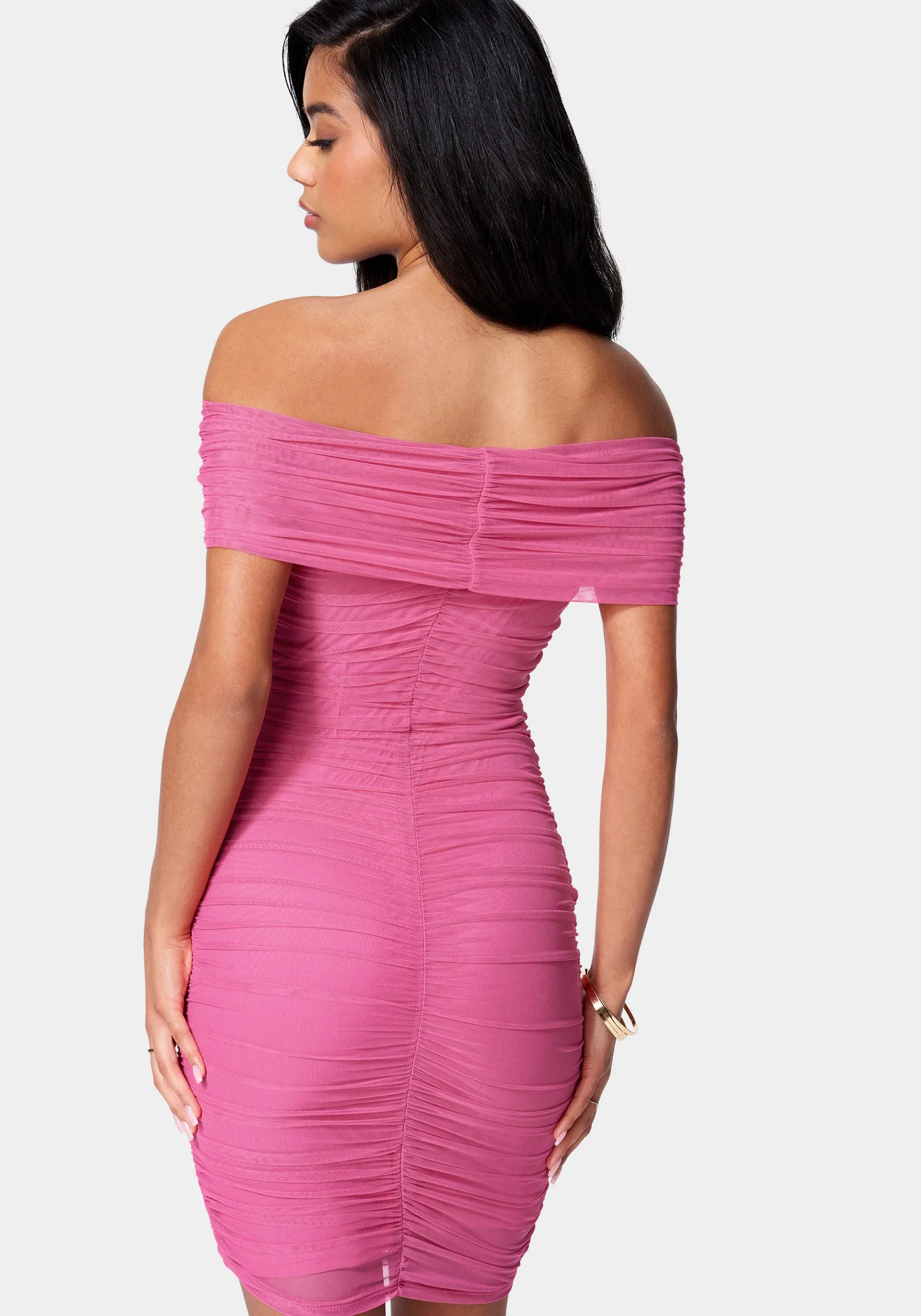 Off Shoulder Mesh Ruched Dress sold by Bebe product image thumbnail 3