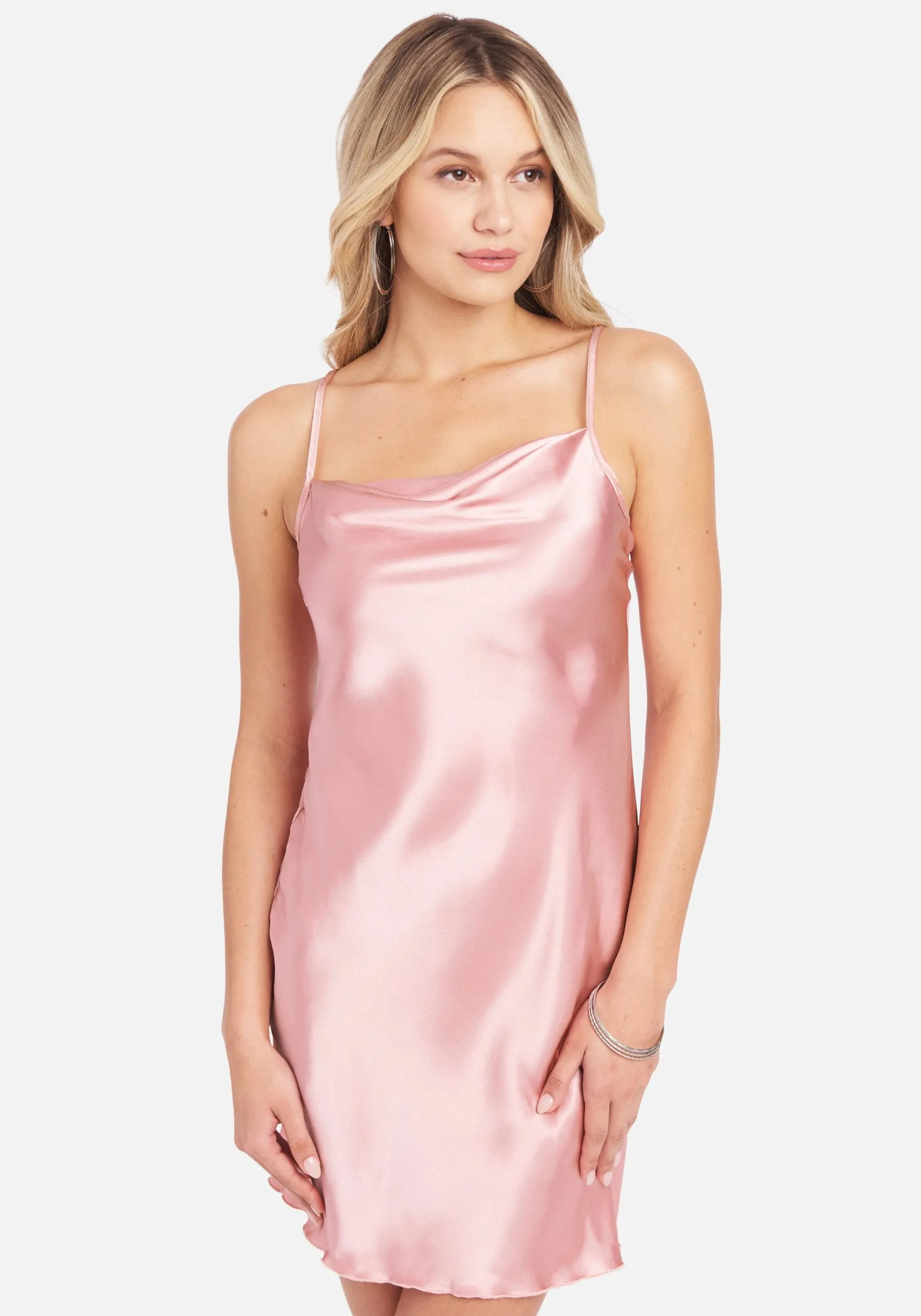Satin Cowl Neck Slip Mini Dress sold by Bebe product image thumbnail 3