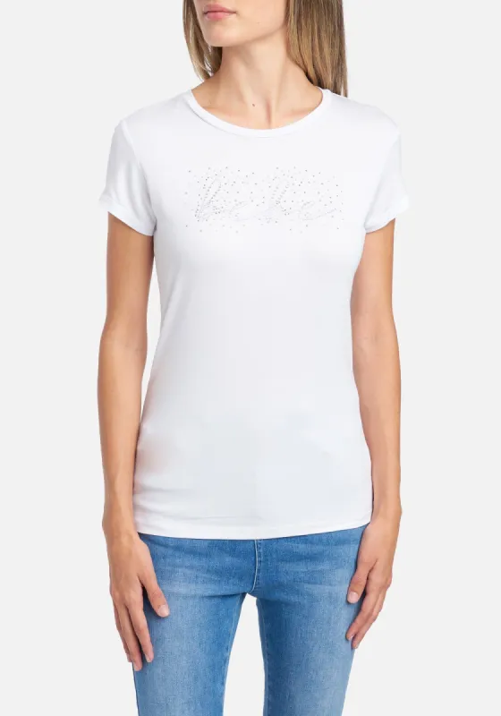 Bebe Logo Rhinestone Stud Cursive Tee sold by Bebe