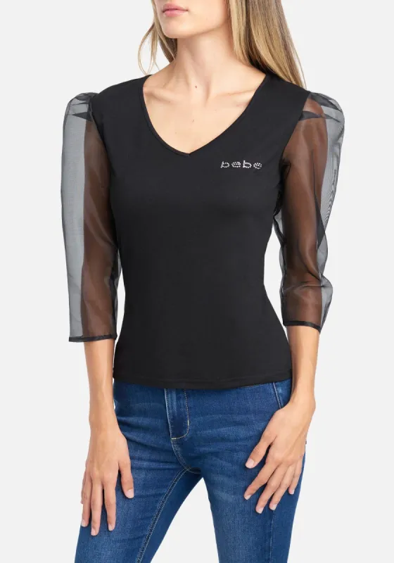 Bebe Logo Organza Sleeve Top sold by Bebe