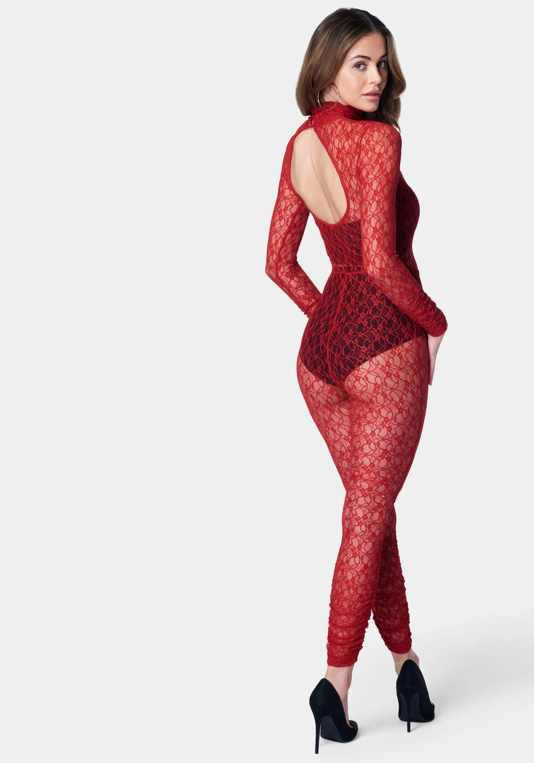 Open Back Turtle Neck Lace Catsuit sold by Bebe product image thumbnail 3