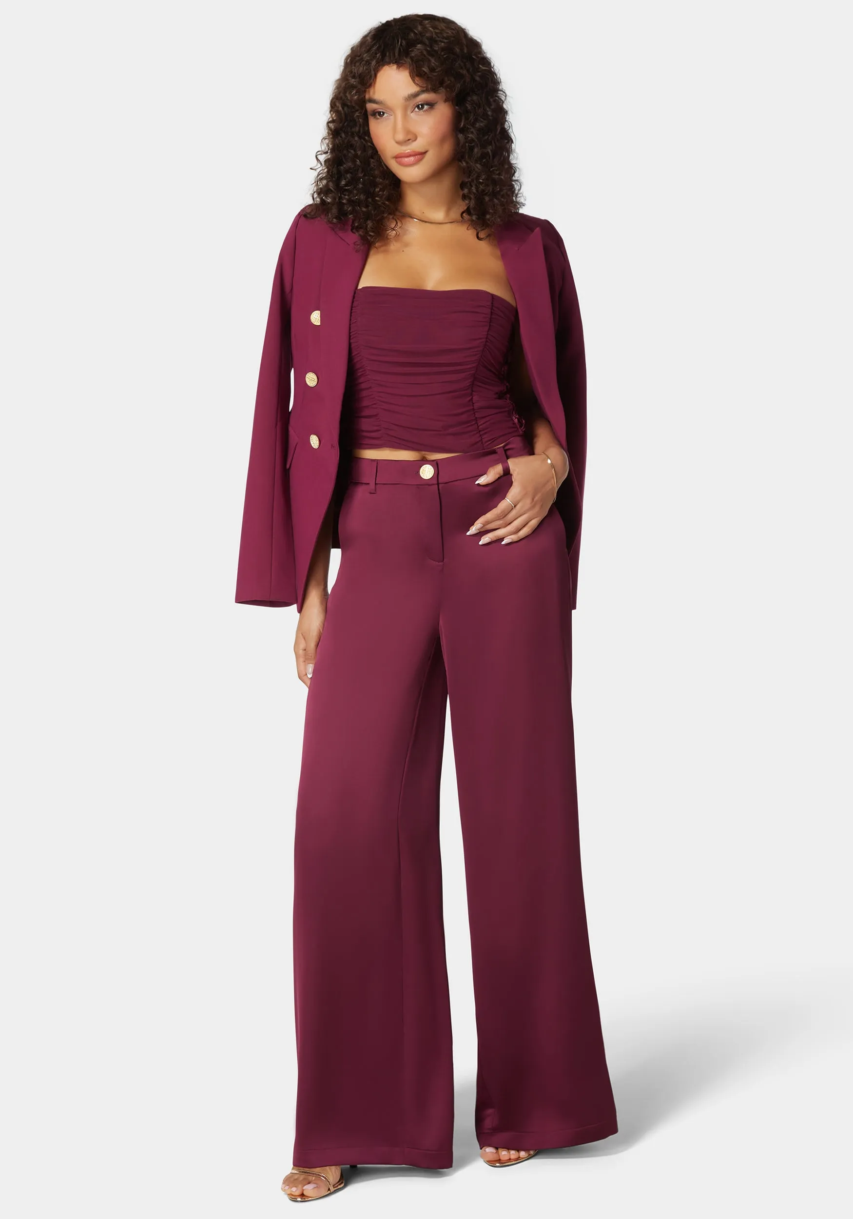 High Waist Ultra Wide Leg Satin Pant sold by Bebe