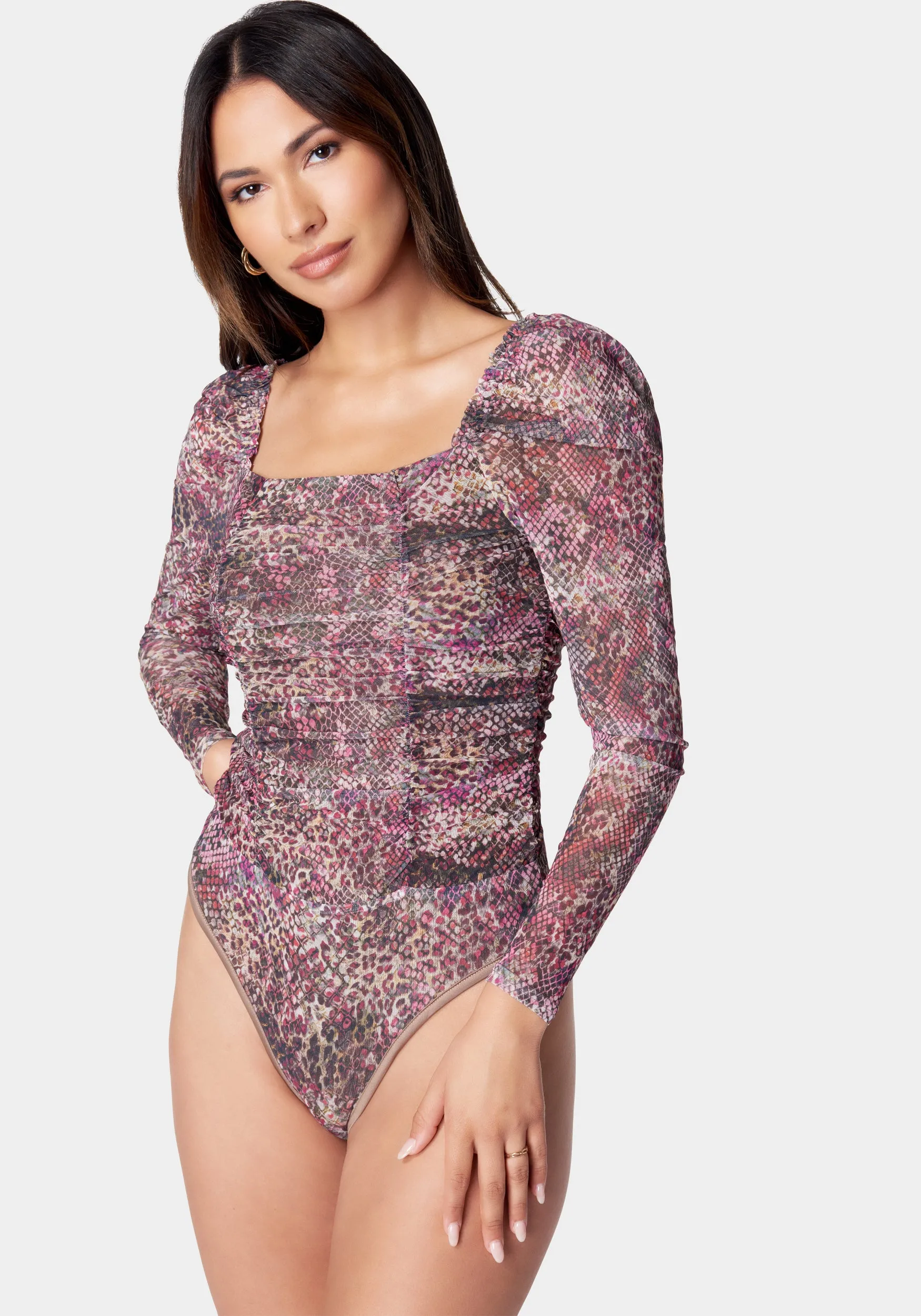 Ruched Mesh Puff Sleeve Bodysuit sold by Bebe product image thumbnail 3