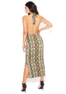 Snake Print Mock Neck Midi Dress sold by Bebe