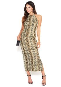 Snake Print Mock Neck Midi Dress sold by Bebe