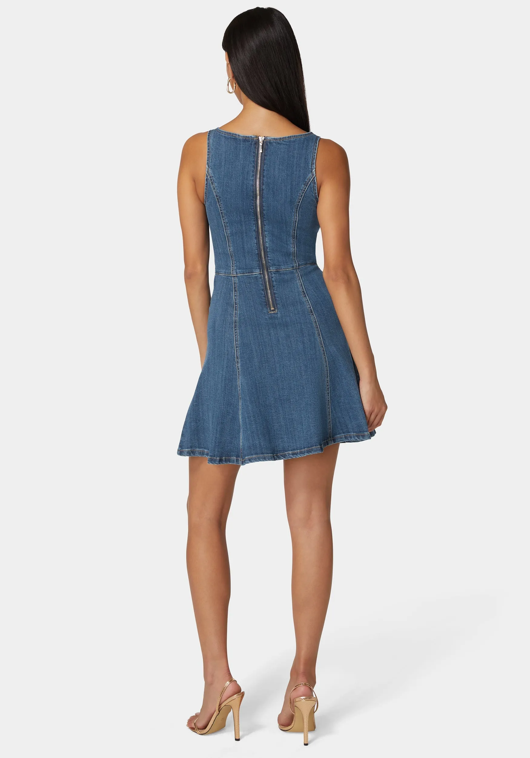 Trim Detail Fit & Flare Denim Dress sold by Bebe product image thumbnail 3