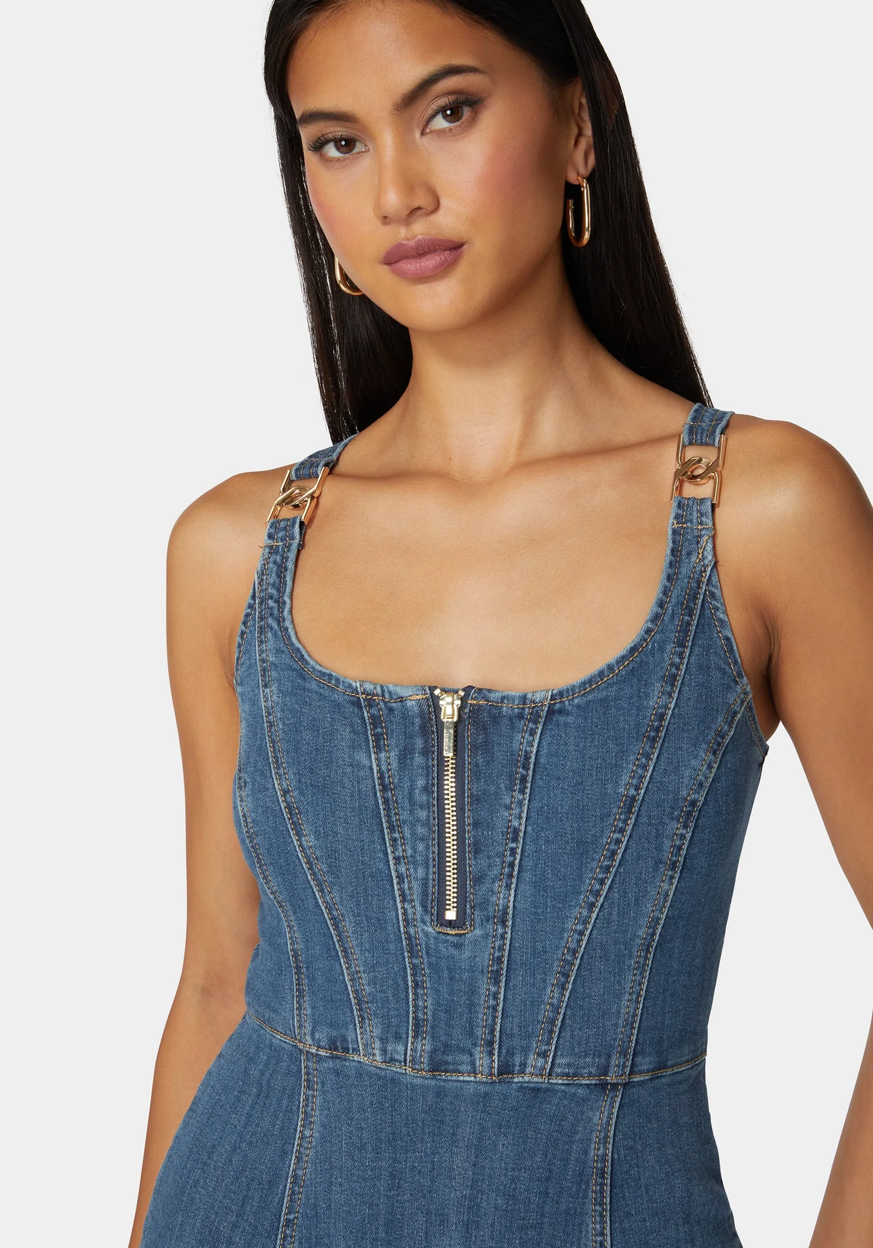 Trim Detail Fit & Flare Denim Dress sold by Bebe product image thumbnail 4