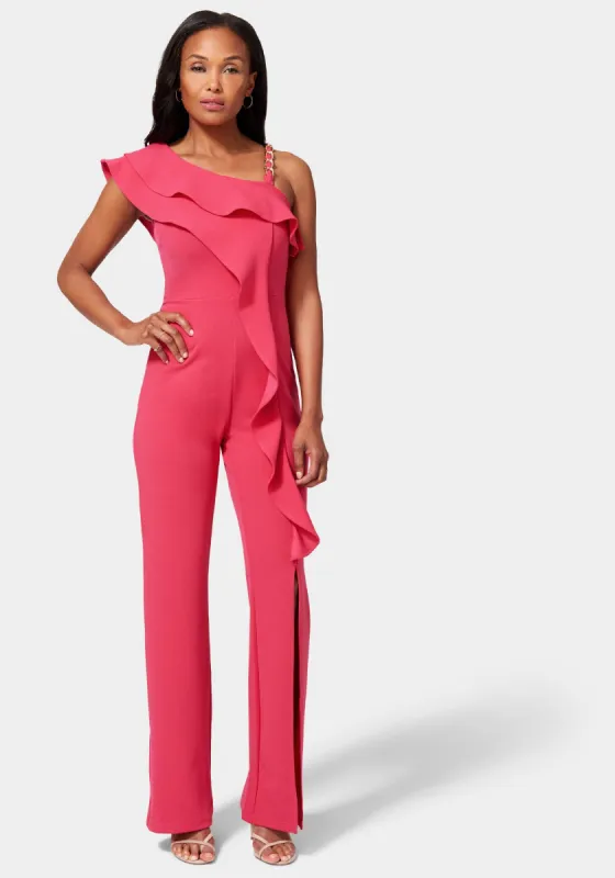 Knit Crepe Cascade Wide Leg Jumpsuit sold by Bebe