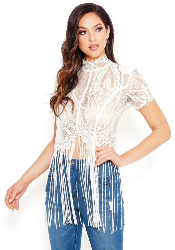 Fringe Lace Top sold by Bebe