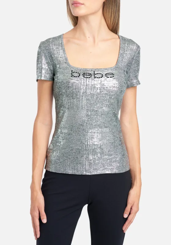 Bebe Logo Metallic Jersey Tee sold by Bebe