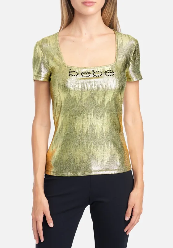 Bebe Logo Metallic Jersey Tee sold by Bebe