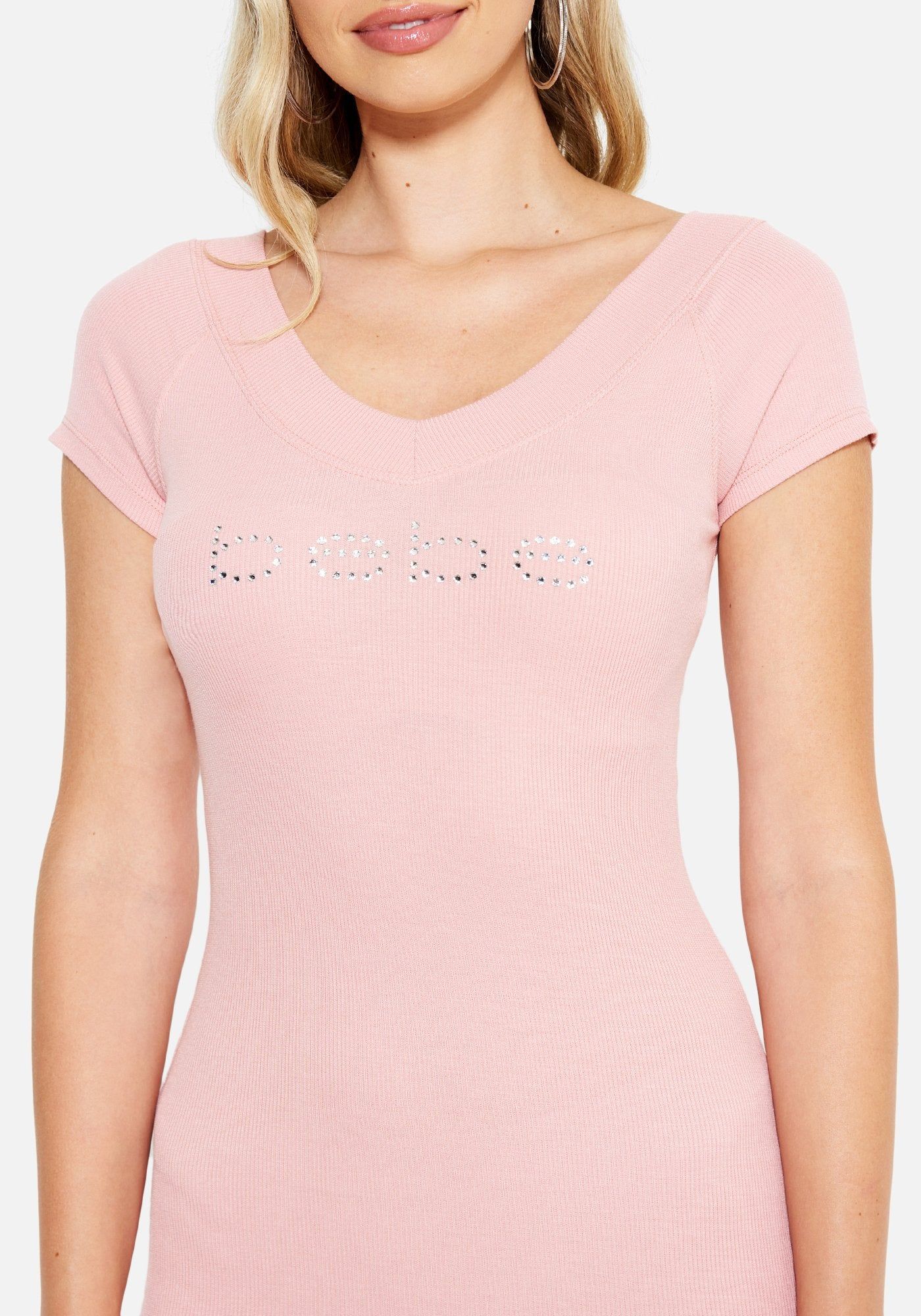 Crystal Logo Short Sleeve Double V-Neck Dress sold by Bebe product image thumbnail 4