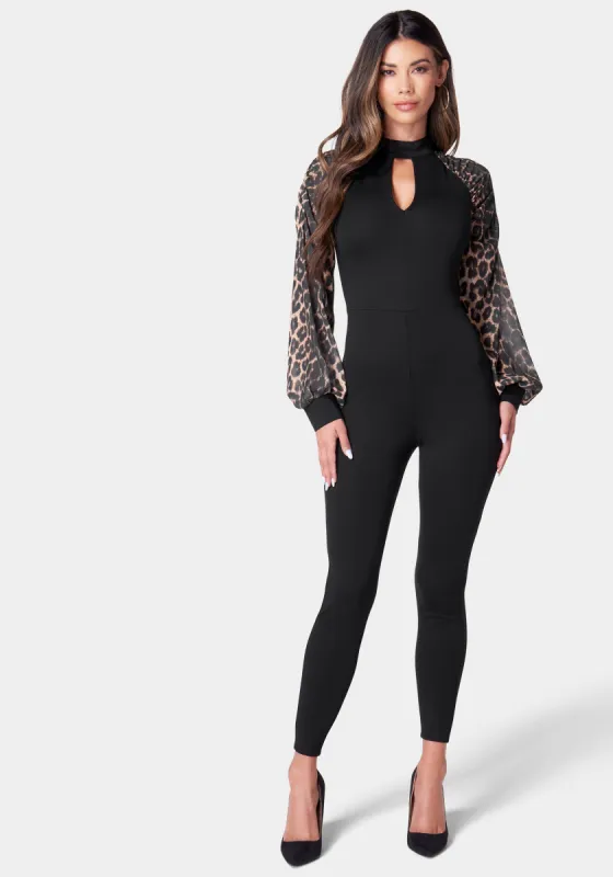 Printed Puff Sleeve Catsuit sold by Bebe