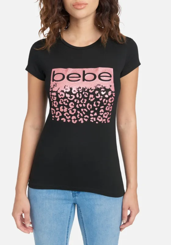 Bebe Logo Leopard Glitter Foil Tee sold by Bebe