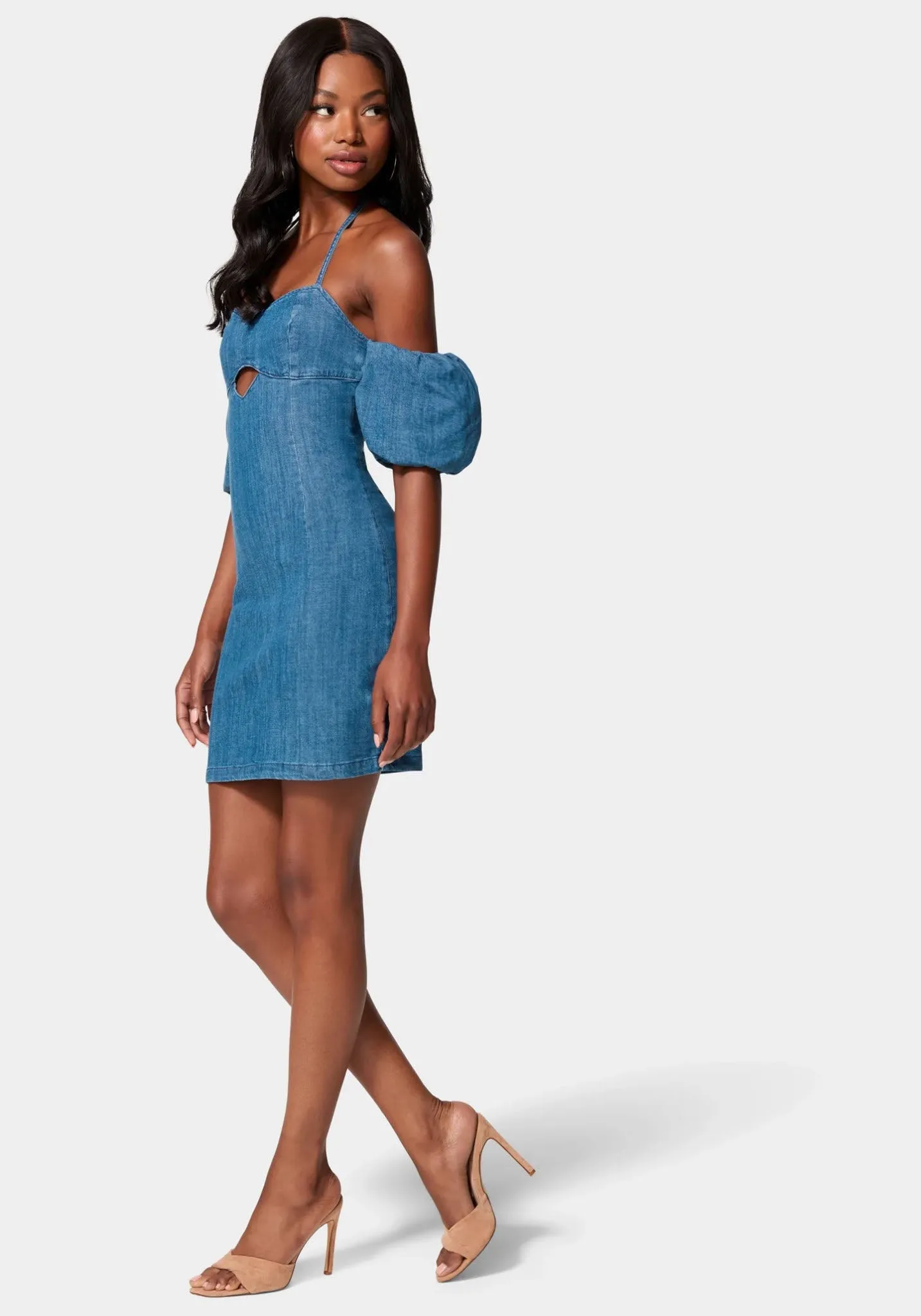 Off Shoulder Bubble Sleeve Denim Dress sold by Bebe product image thumbnail 2