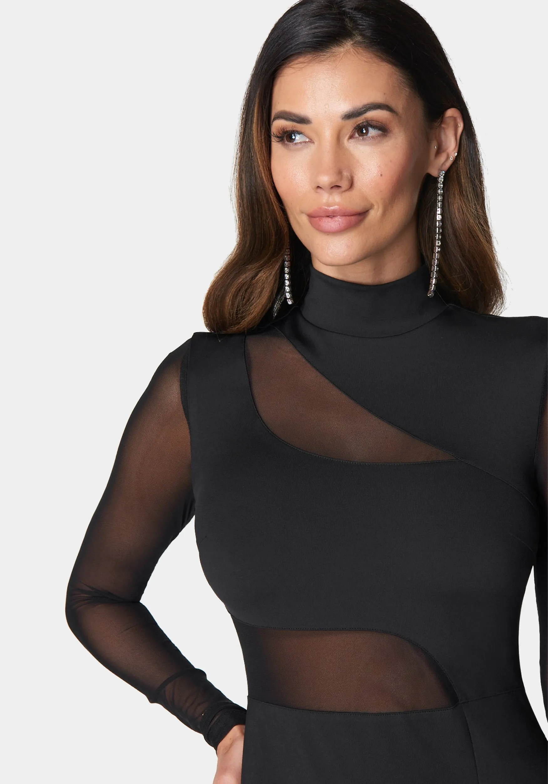 Mesh Inset Long Sleeve Midi Dress sold by Bebe product image thumbnail 4