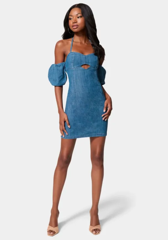 Off Shoulder Bubble Sleeve Denim Dress made by TC