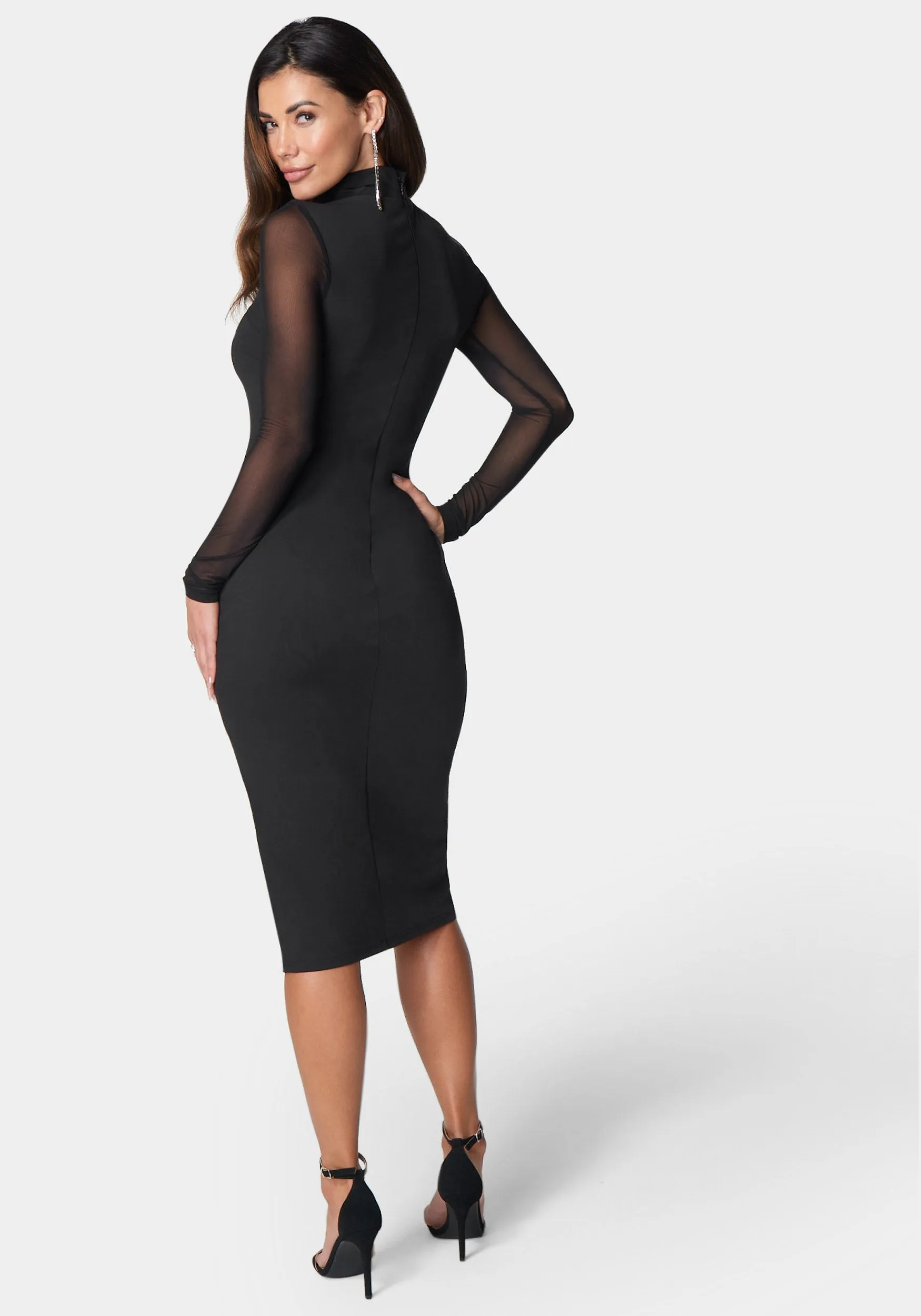 Mesh Inset Long Sleeve Midi Dress sold by Bebe product image thumbnail 3