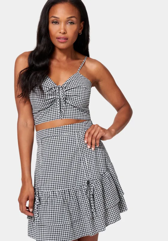 Mini Gingham Ruched Front Cami sold by Bebe