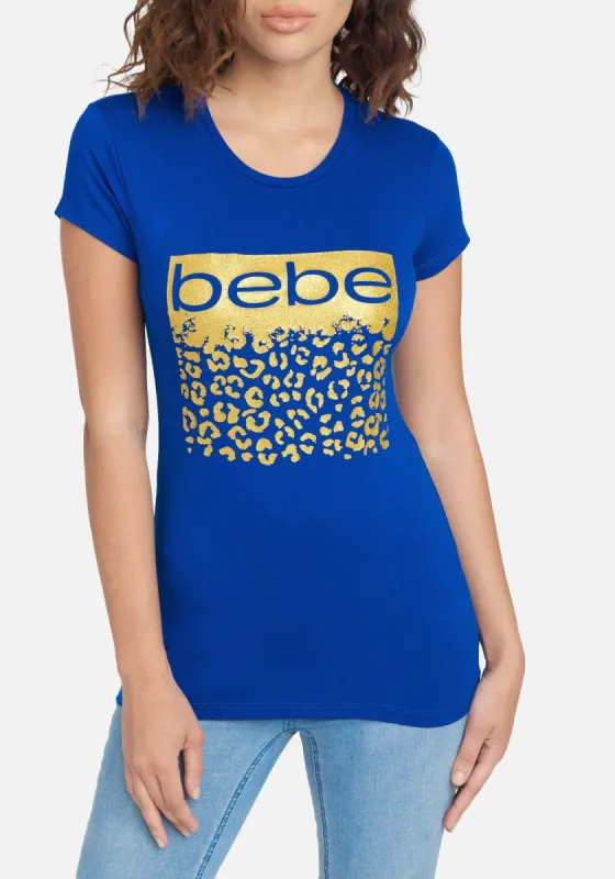 Bebe Logo Leopard Glitter Foil Tee sold by Bebe
