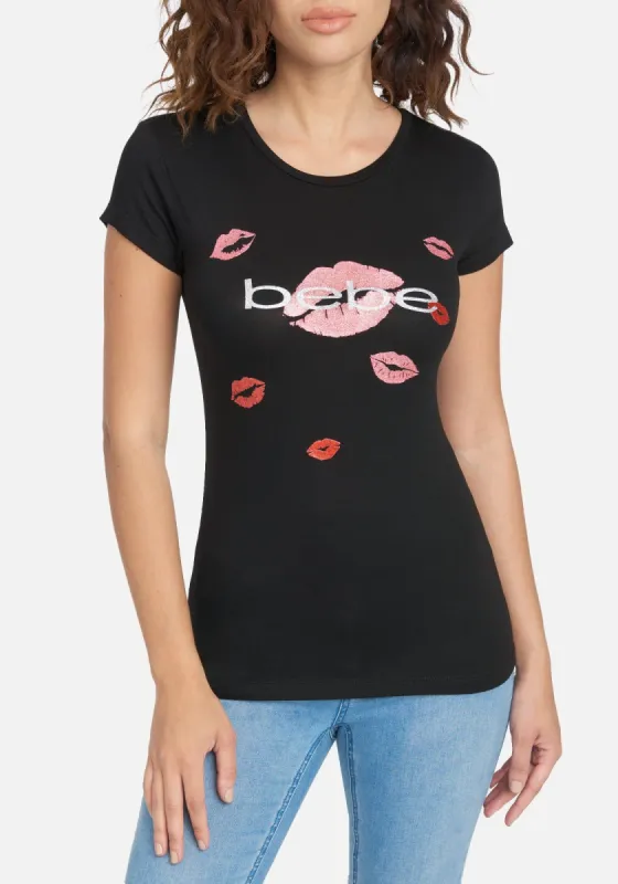 Bebe Logo Lips Glitter Foil Tee sold by Bebe