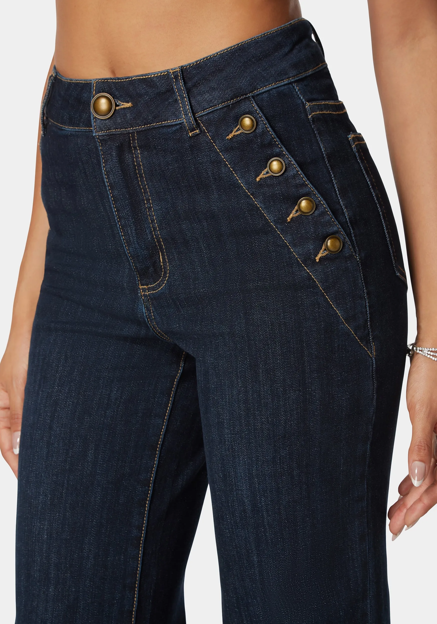 High Waist Button Detail Flared Leg Jeans sold by Bebe product image thumbnail 4