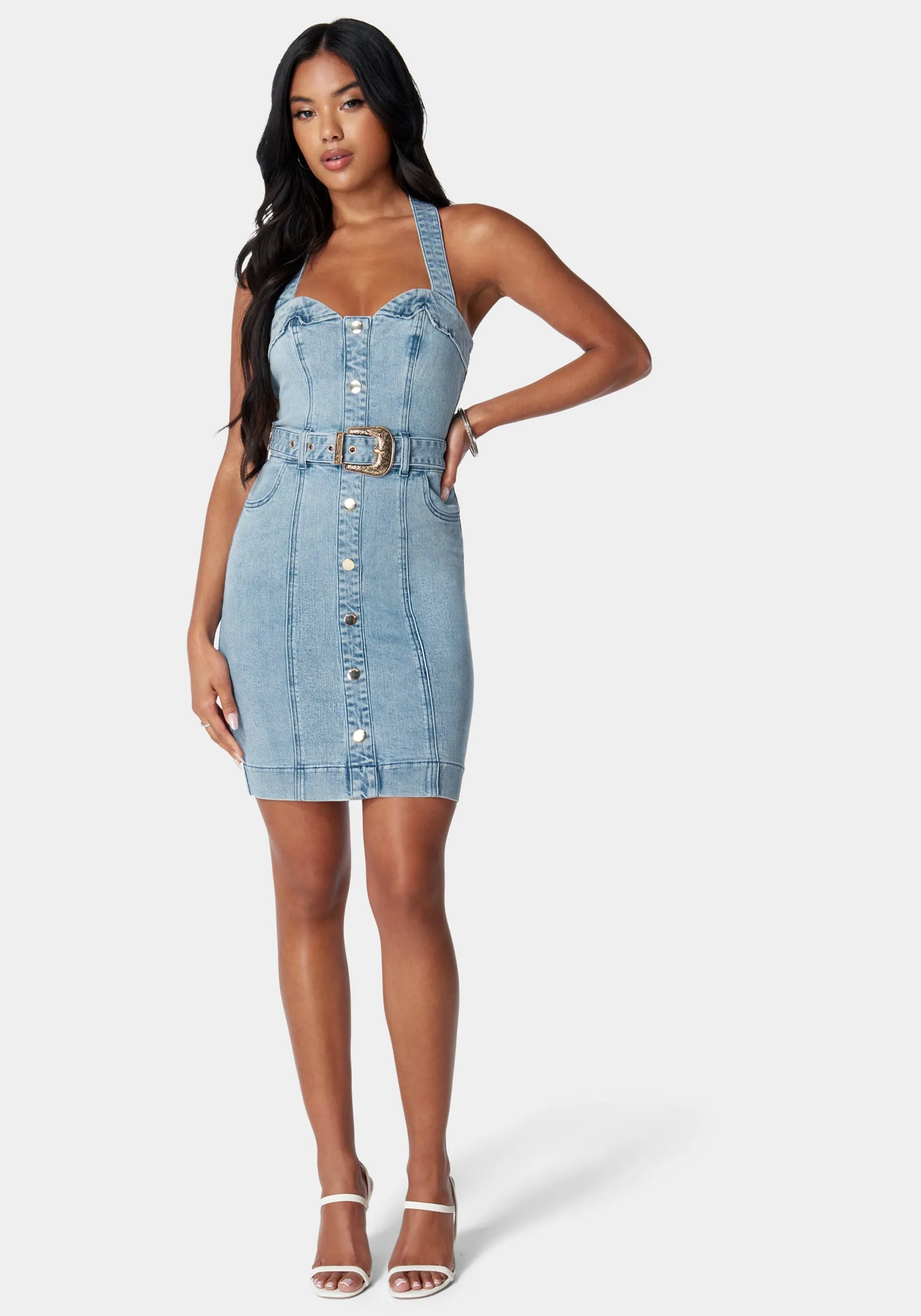 Button Down Fitted Halter Denim Dress sold by Bebe product image thumbnail 2