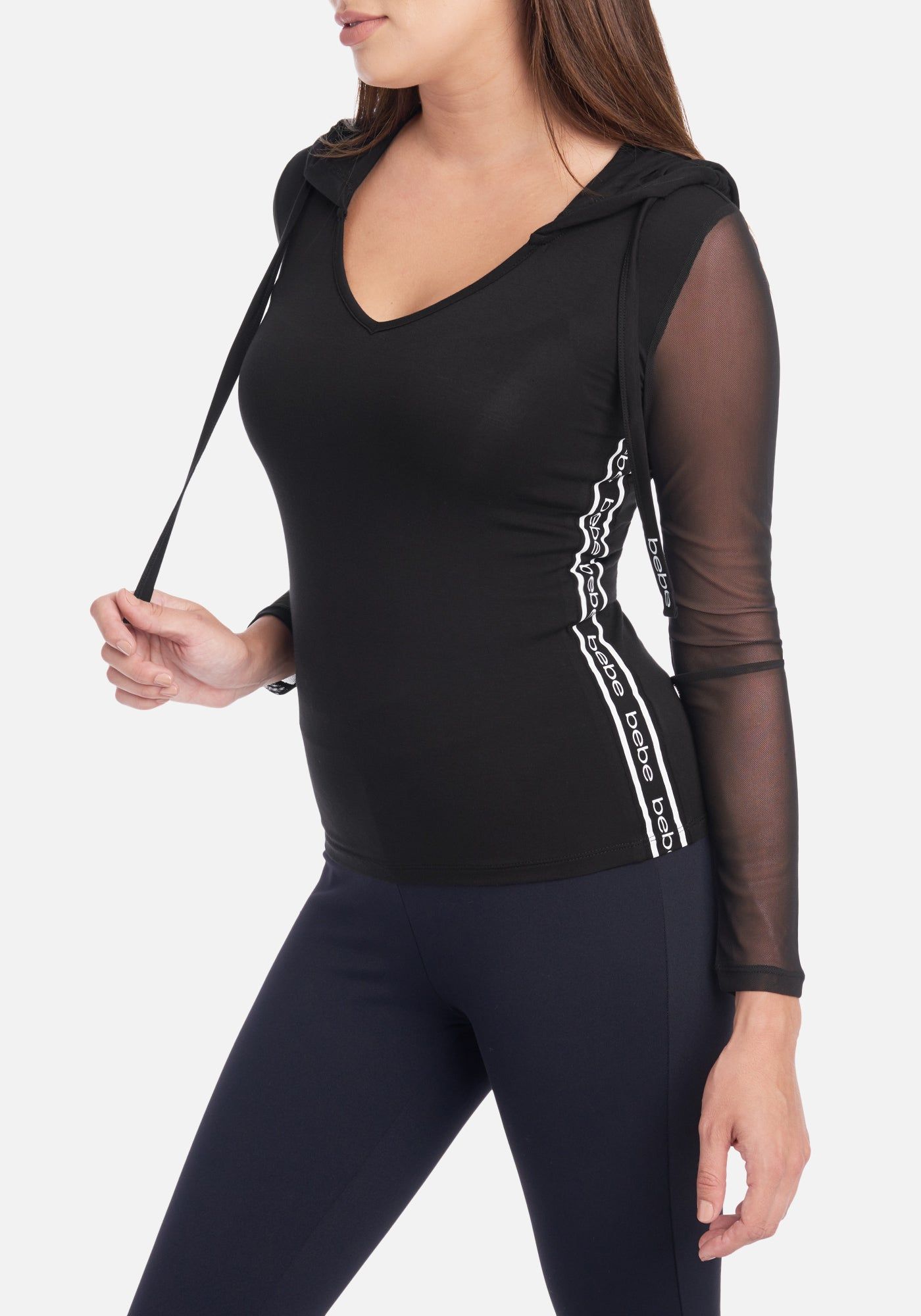 Bebe Logo Mesh Hooded Top sold by Bebe