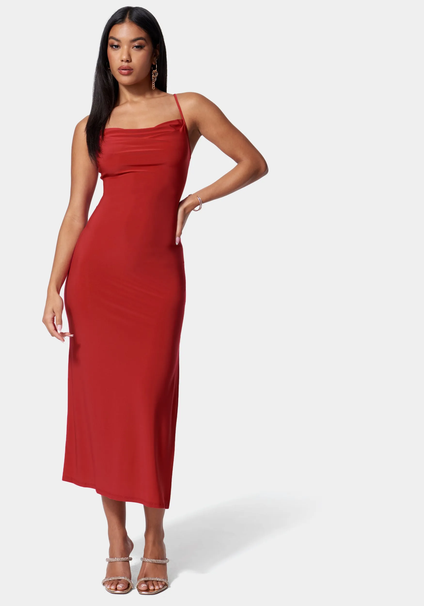 Cowl Neck Spaghetti Strap Slit Maxi sold by Bebe
