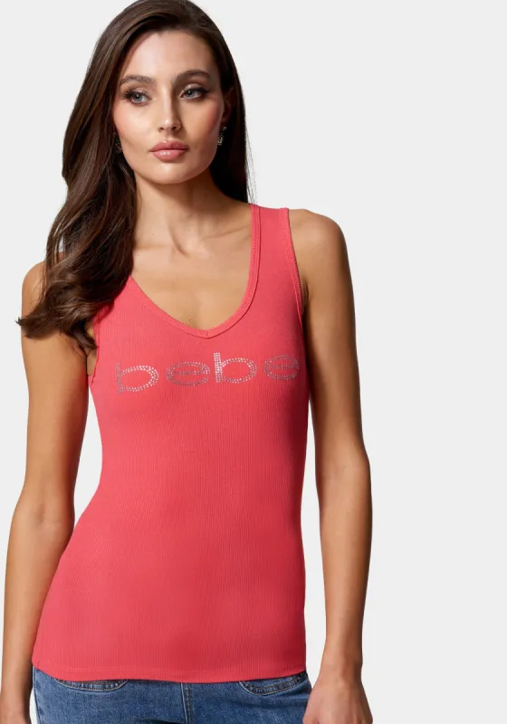 Bebe Logo V-Neck Rib Tank Top sold by Bebe