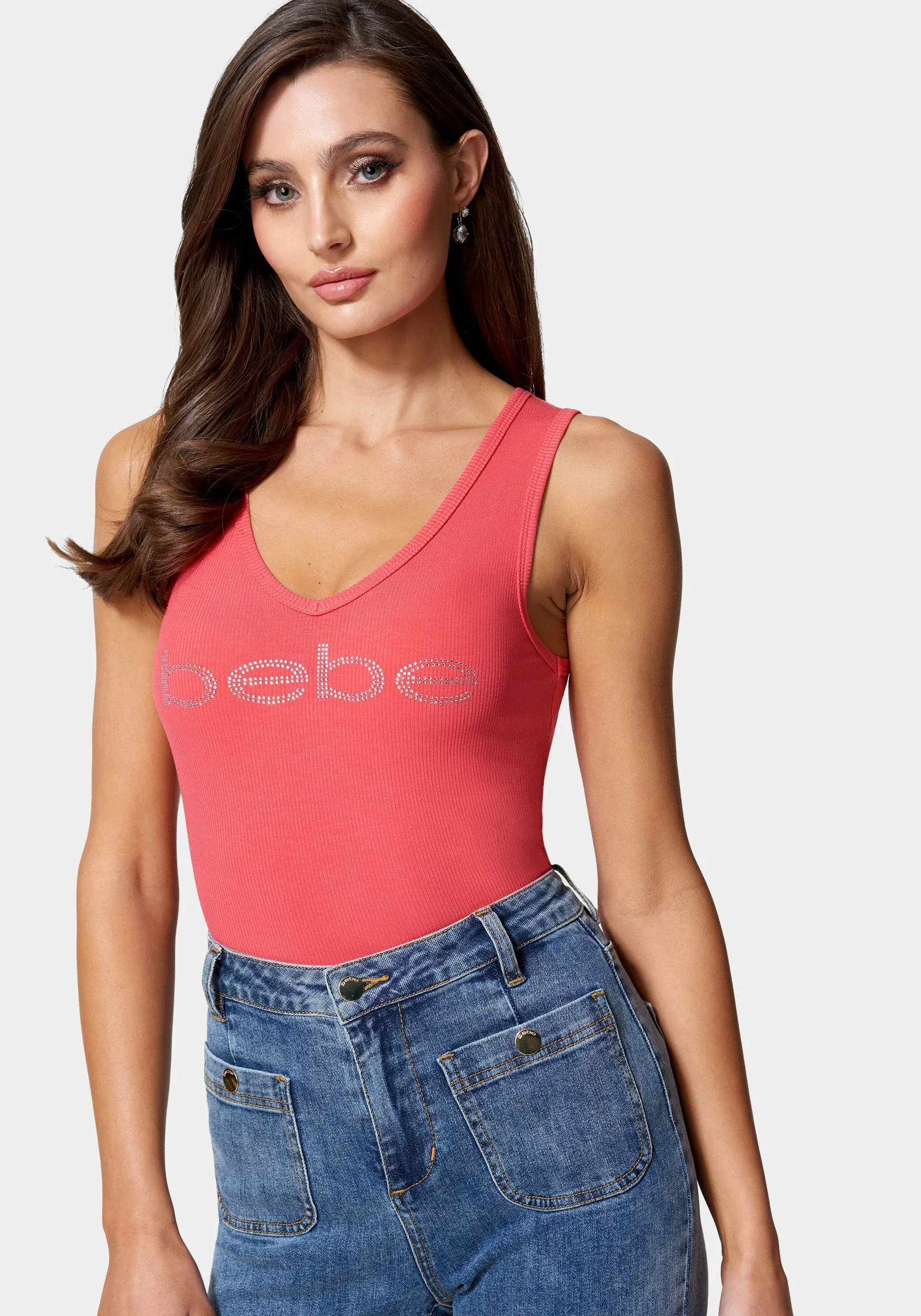 Bebe Logo V-Neck Rib Tank Top sold by Bebe product image thumbnail 2