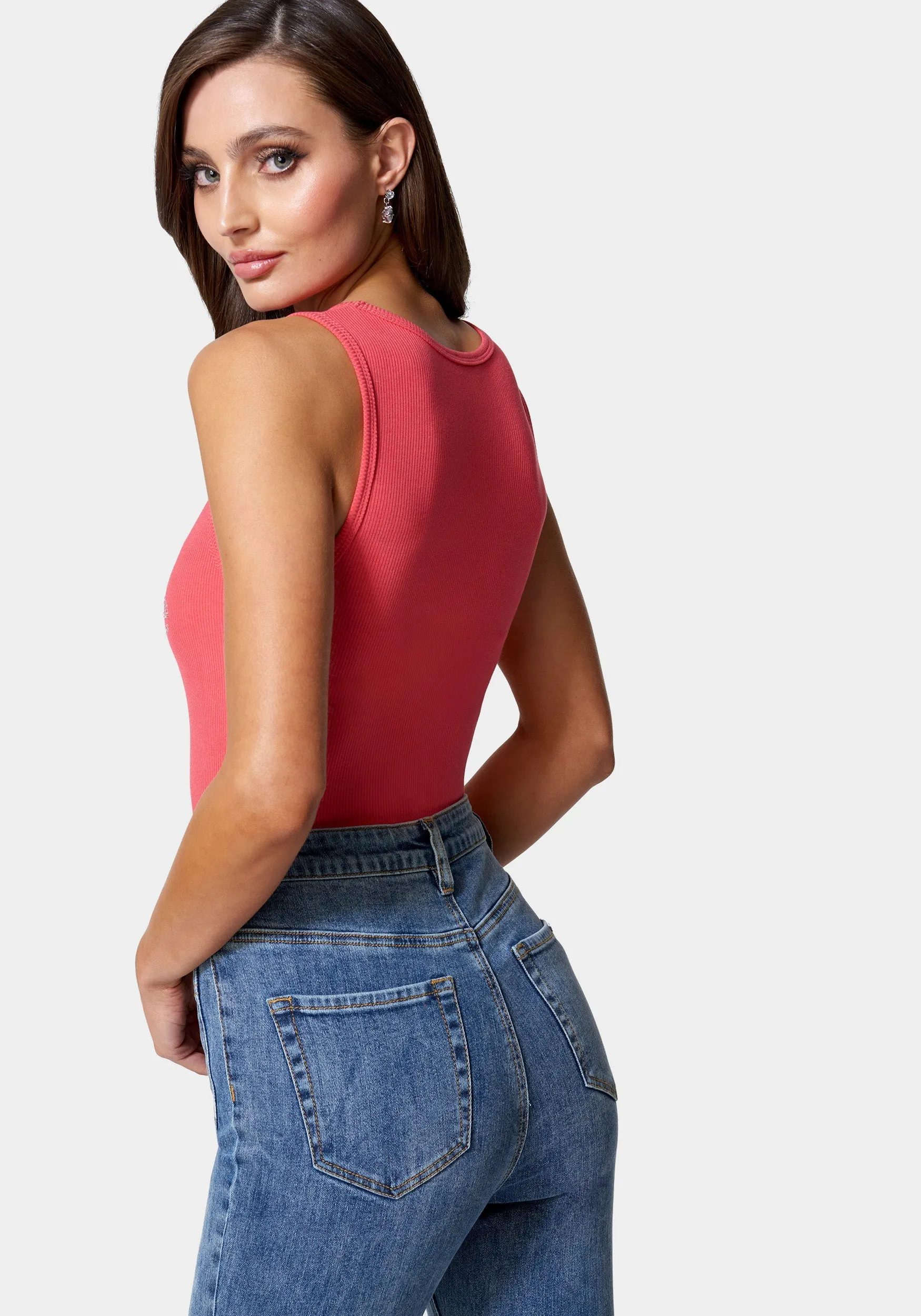 Bebe Logo V-Neck Rib Tank Top sold by Bebe product image thumbnail 3