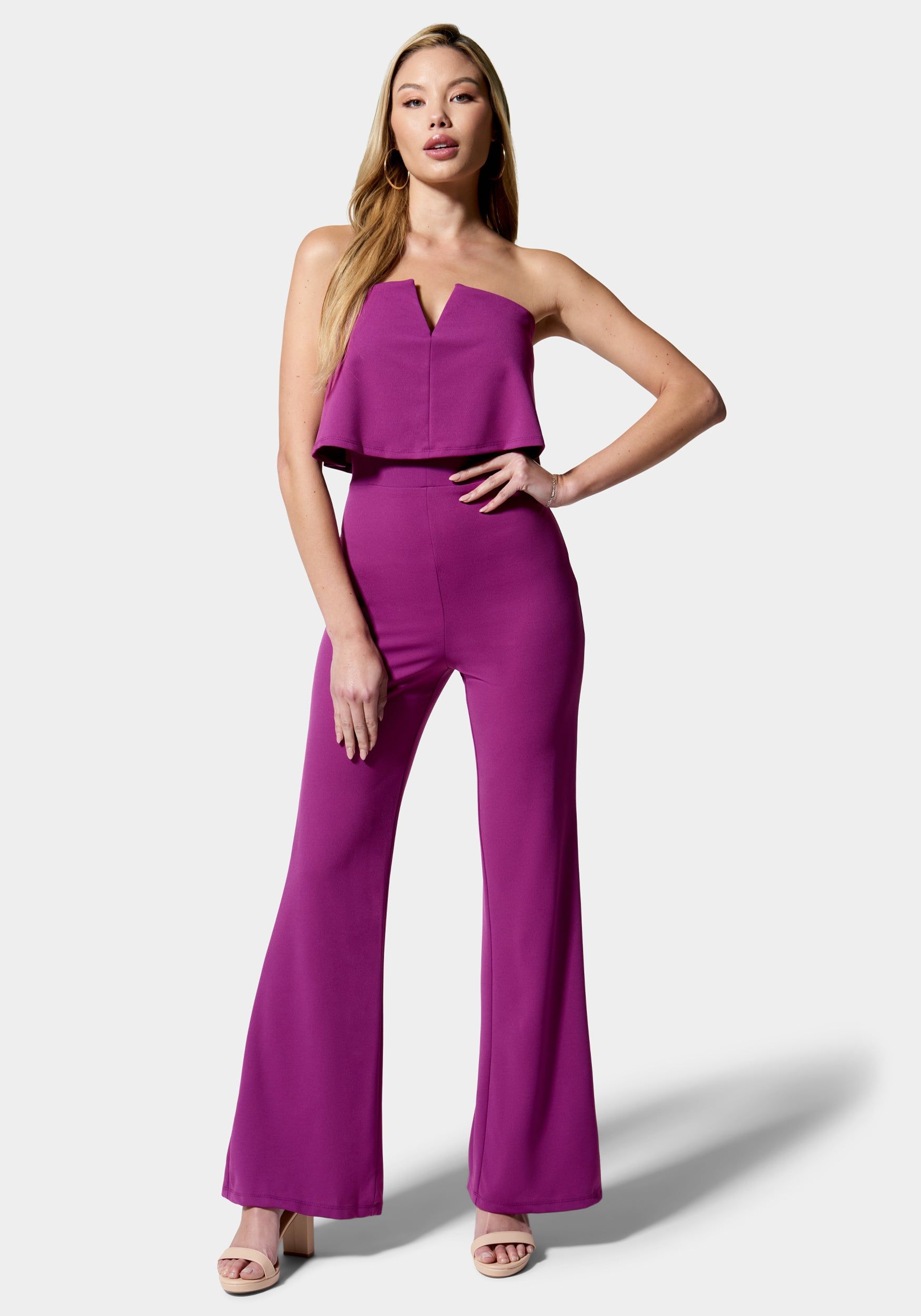 Strapless Overlay Jumpsuit sold by Bebe