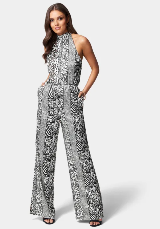 Wide Leg Printed Halter Jumpsuit sold by Bebe