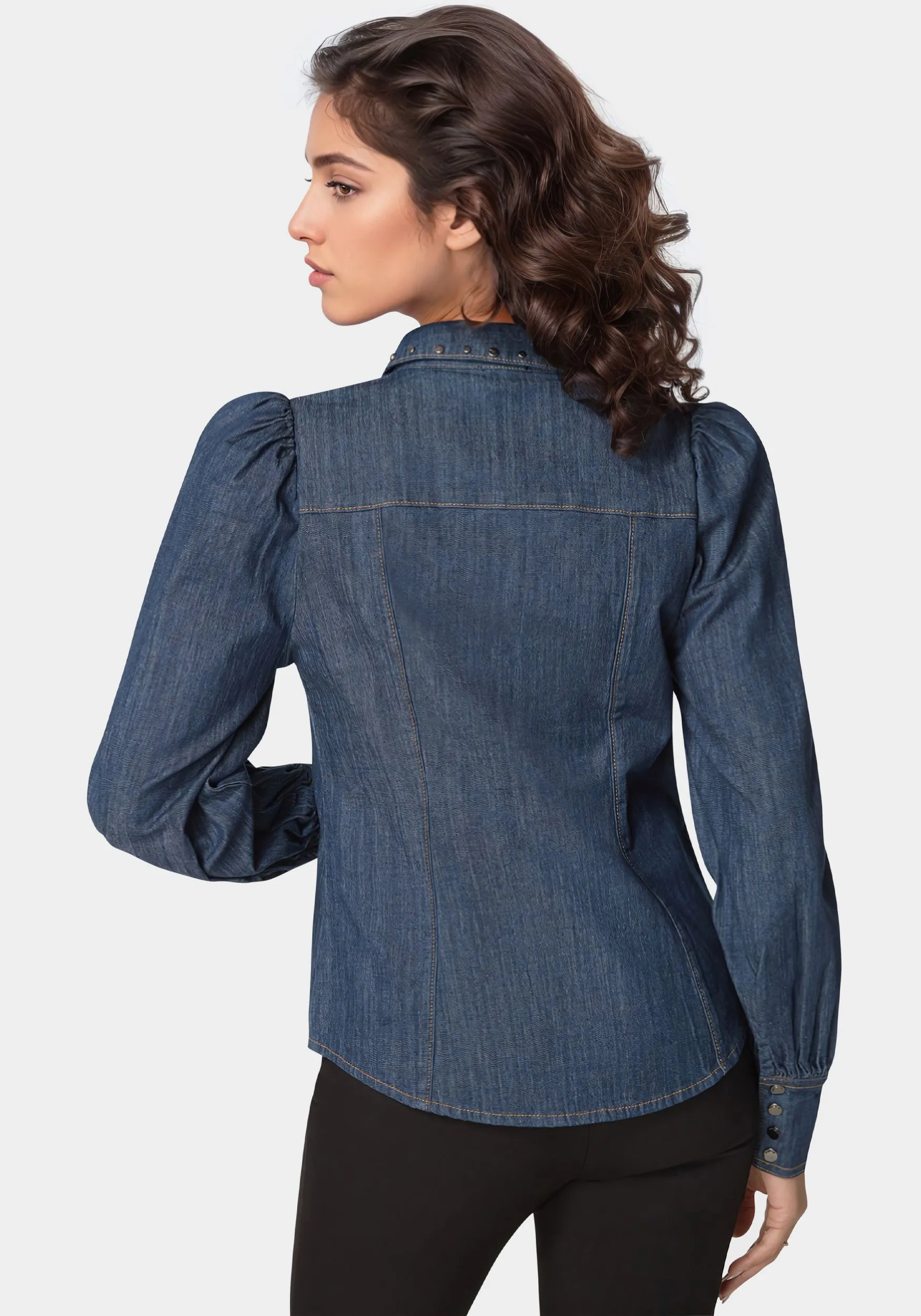 Button Front Studded Collar Denim Shirt sold by Bebe product image thumbnail 3