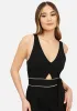 Knit Crepe Jumpsuit W/ Front Cutout & Contrast Piping sold by Bebe