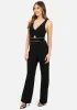 Knit Crepe Jumpsuit W/ Front Cutout & Contrast Piping sold by Bebe