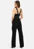 Knit Crepe Jumpsuit W/ Front Cutout & Contrast Piping sold by Bebe