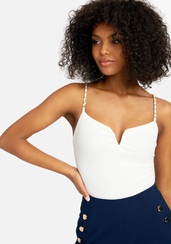 Chain Strap Bodysuit sold by Bebe