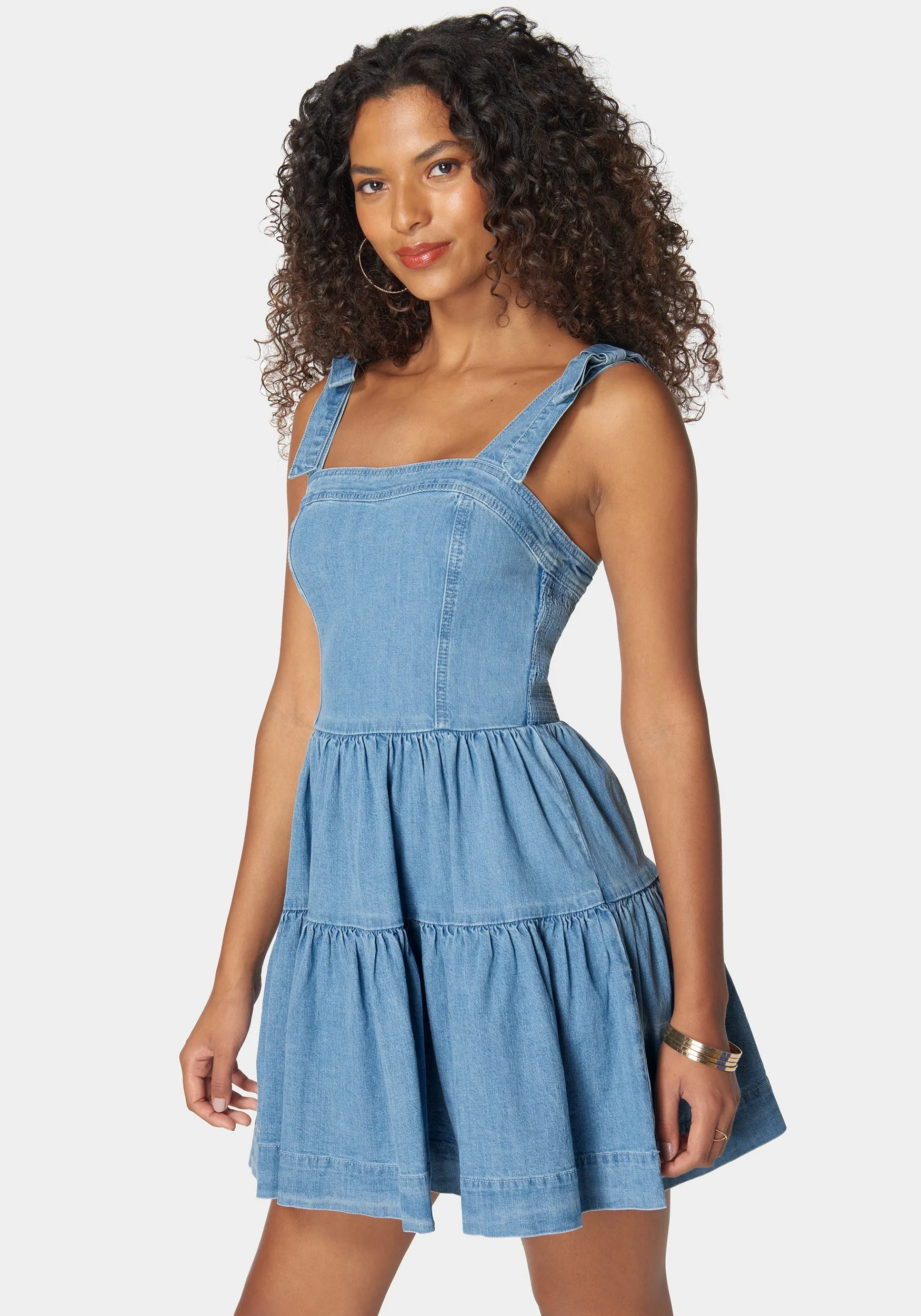 Bow Detail Fit And Flare Denim Dress sold by Bebe product image thumbnail 2