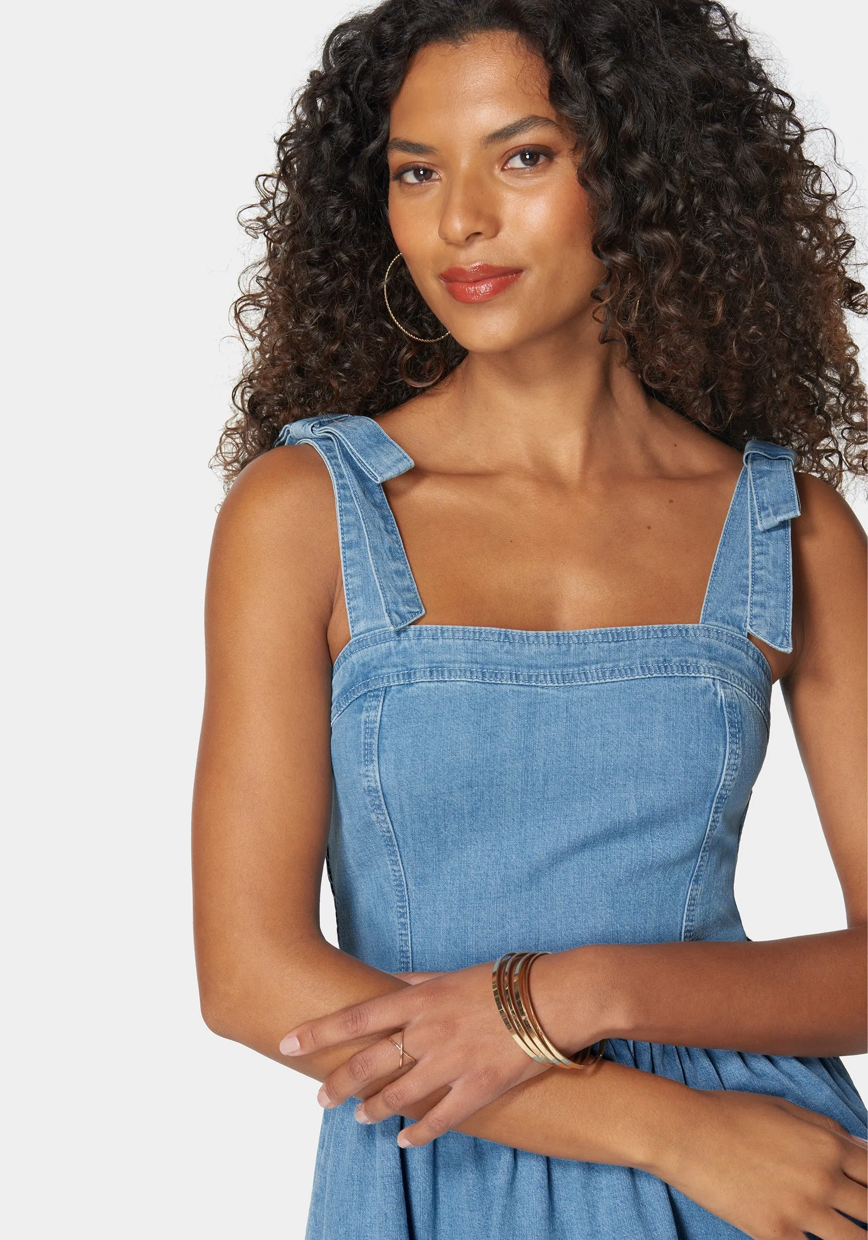 Bow Detail Fit And Flare Denim Dress sold by Bebe product image thumbnail 4