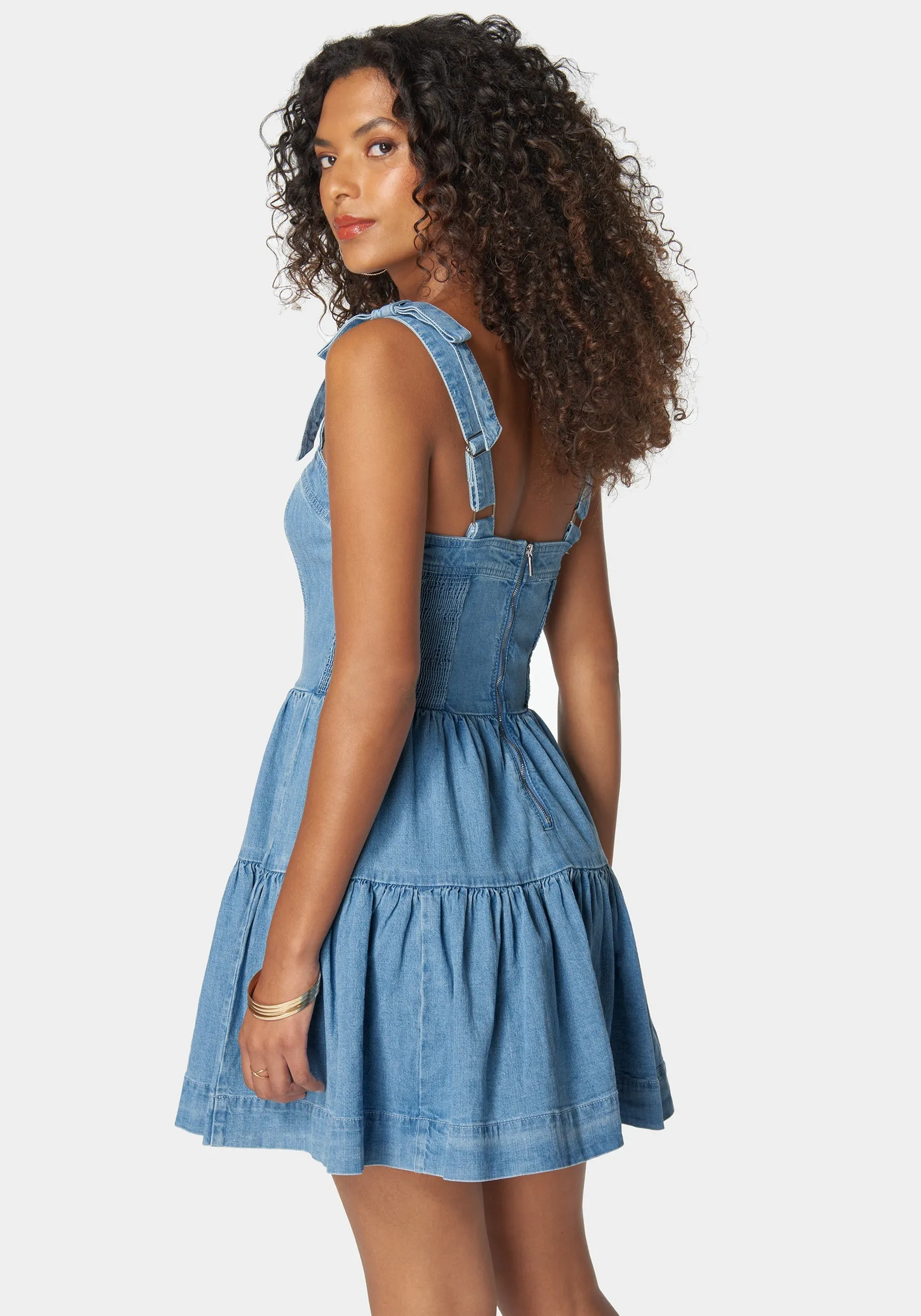 Bow Detail Fit And Flare Denim Dress sold by Bebe product image thumbnail 3