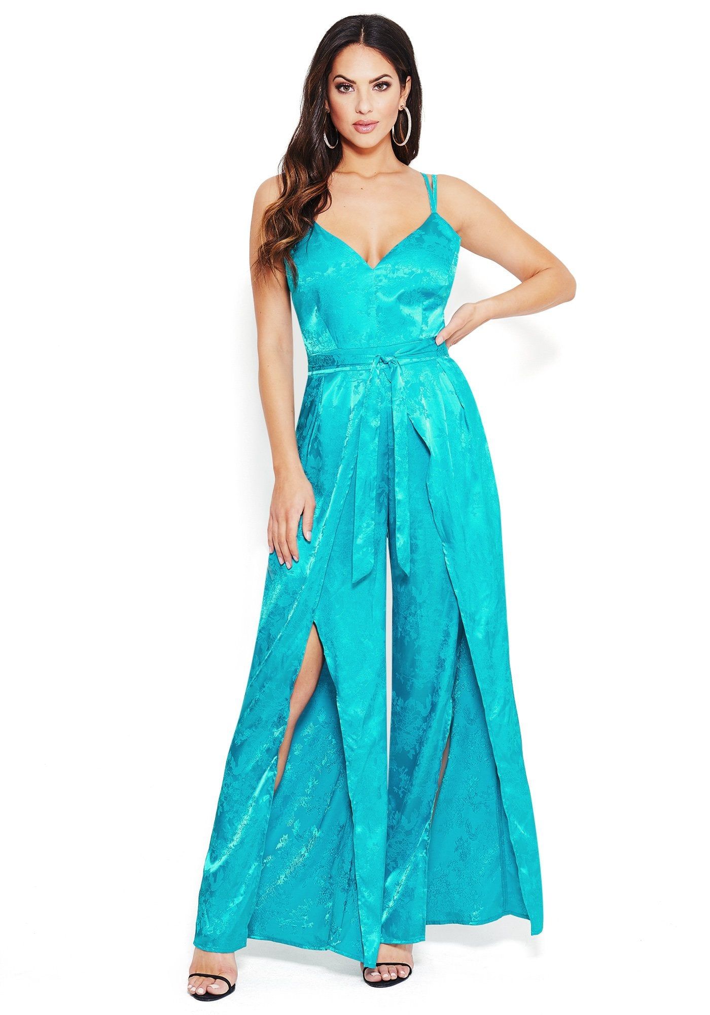 Jacquard Thigh Slit Jumpsuit sold by Bebe