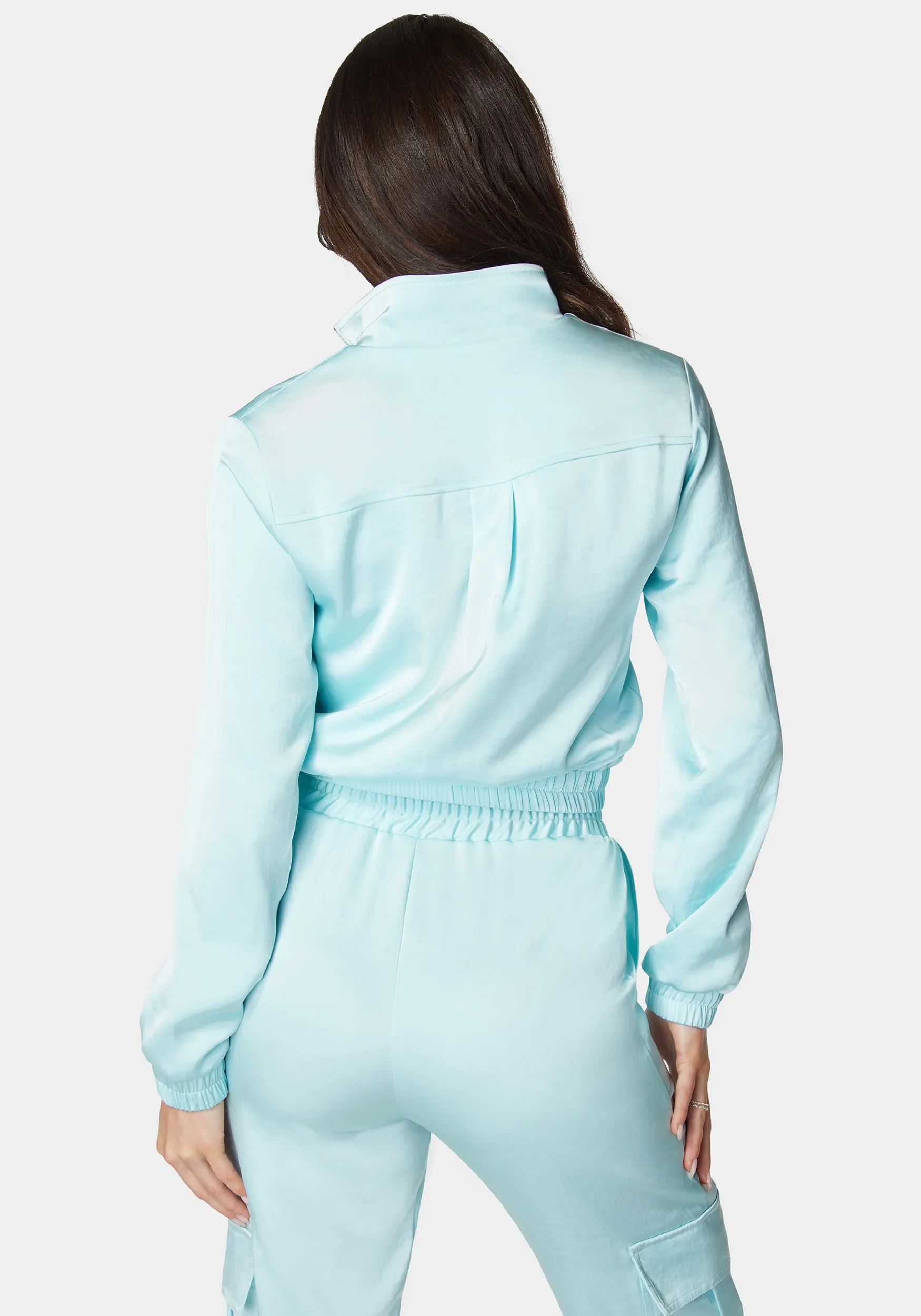 Laundered Satin Front Patch Pocket Bomber Jacket sold by Bebe product image thumbnail 4