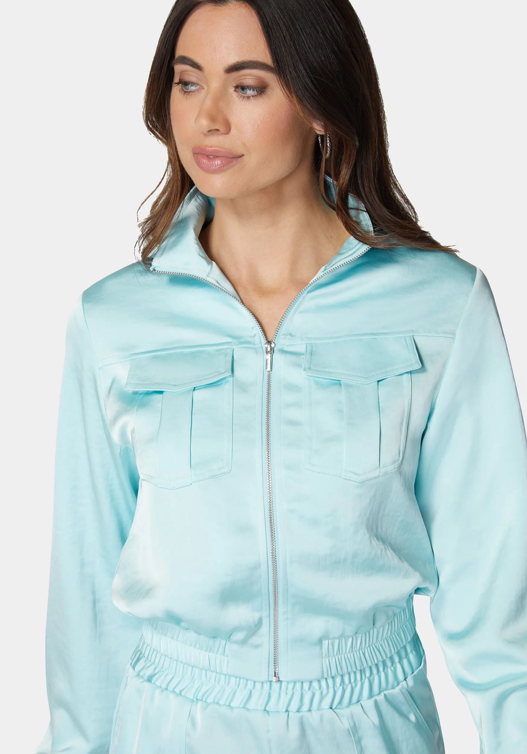 Laundered Satin Front Patch Pocket Bomber Jacket sold by Bebe product image thumbnail 5