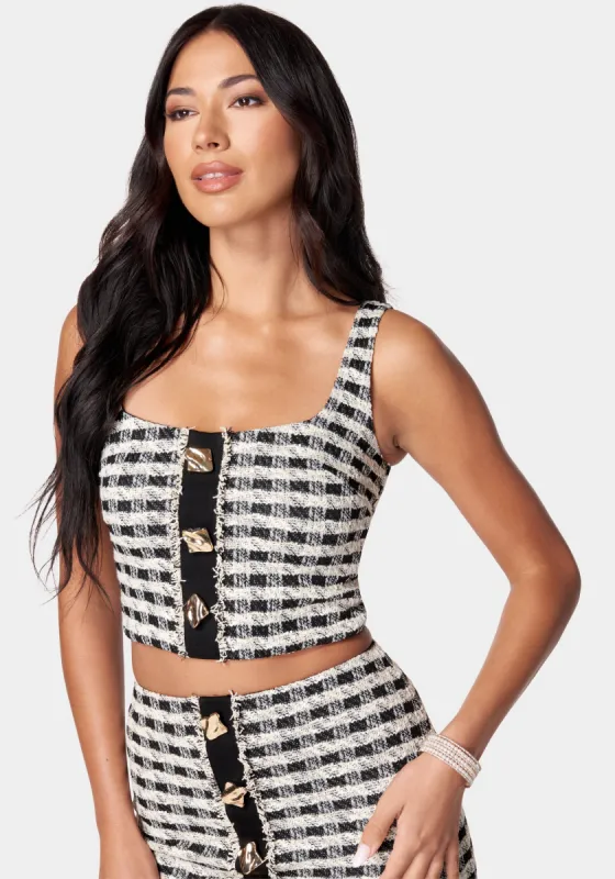 Stretch Boucle Buttoned Top sold by Bebe